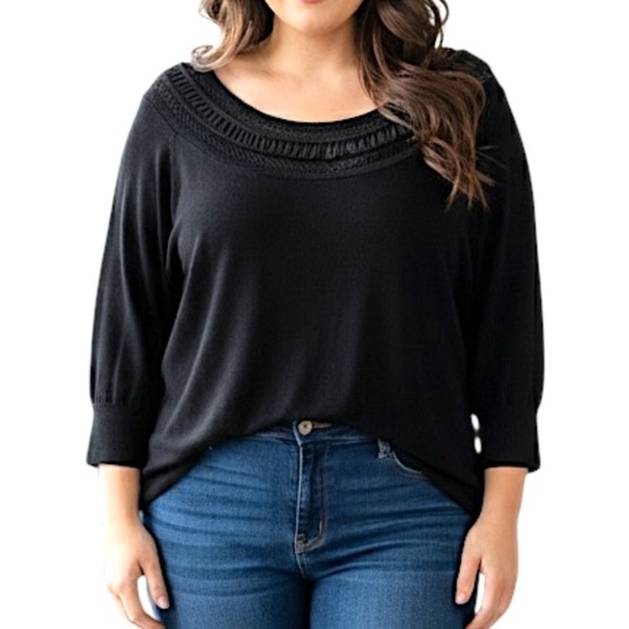 Addition Elle black mesh chiffon neckline half sleeve minimalist classic top 4X - Picture 1 of 11